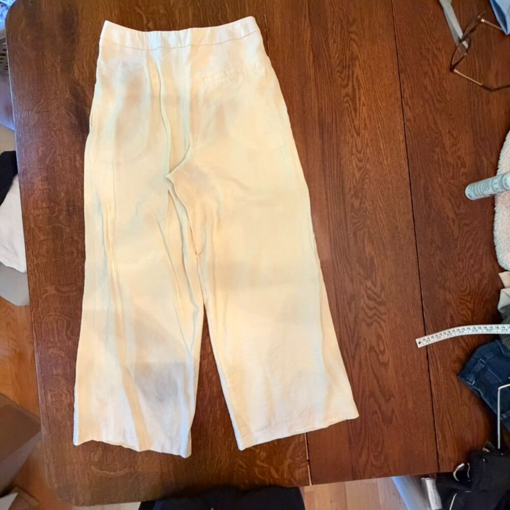 Topshop Cream Wide Leg Cropped Trousers Pleated High Rise Size US 6